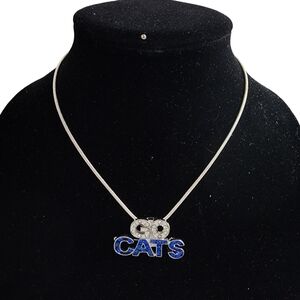 GO CATS bling Brooch pendant Silvertone necklace